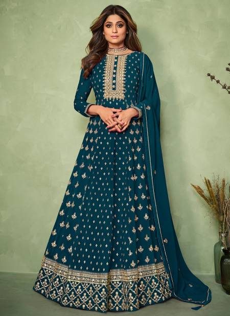Teal Blue Colour AASHIRWAD Heavy Wedding Wear Real Georgette Latest Designer Suit Collection 9186